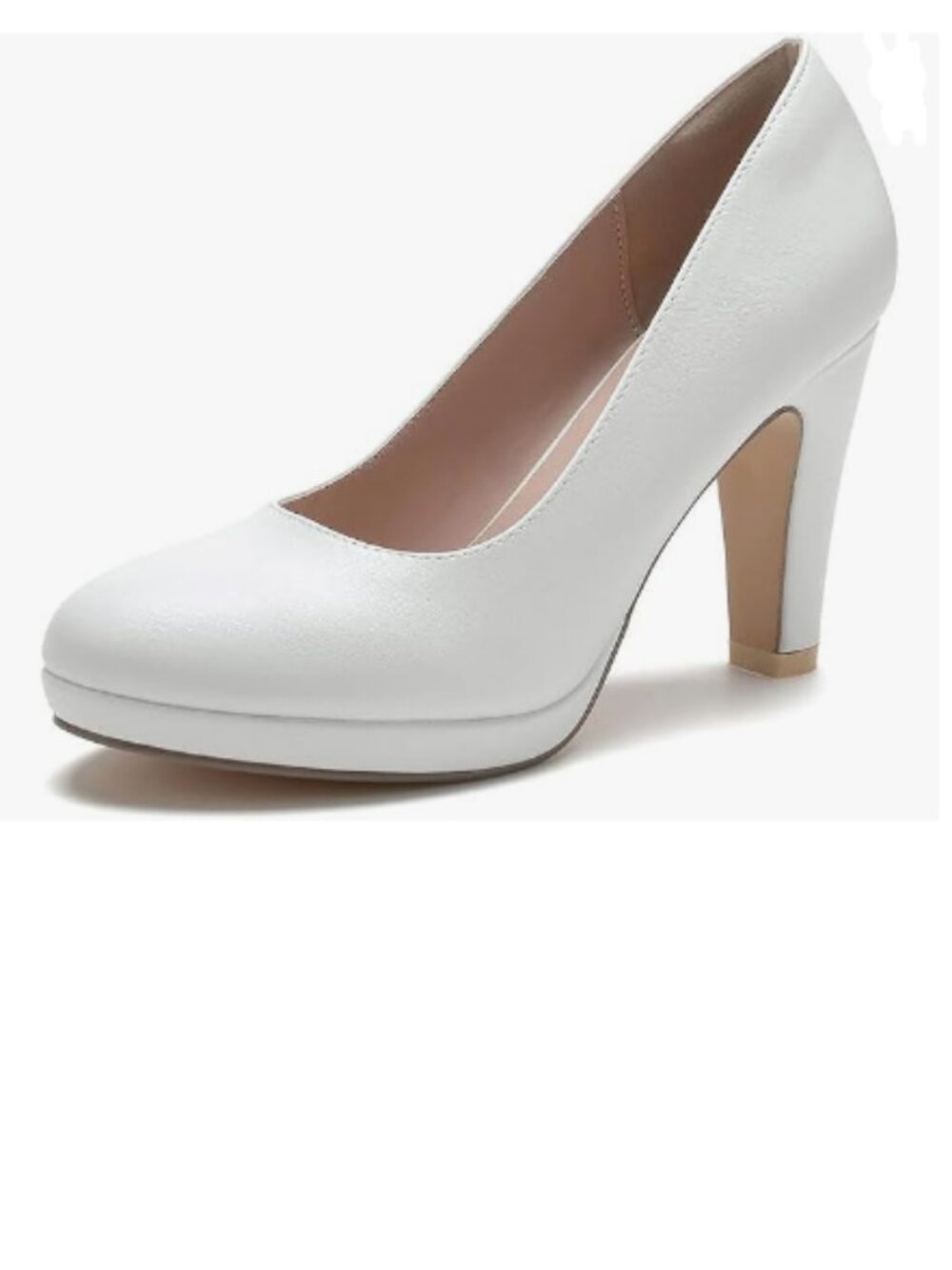 miss left White Low Platform Chunky High Heel Slip On Closed Round Toe Pump